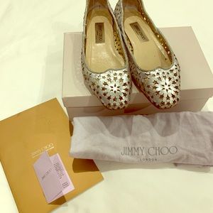 Jimmy Choo Laser Cut Star Metallic Flats, Size 39